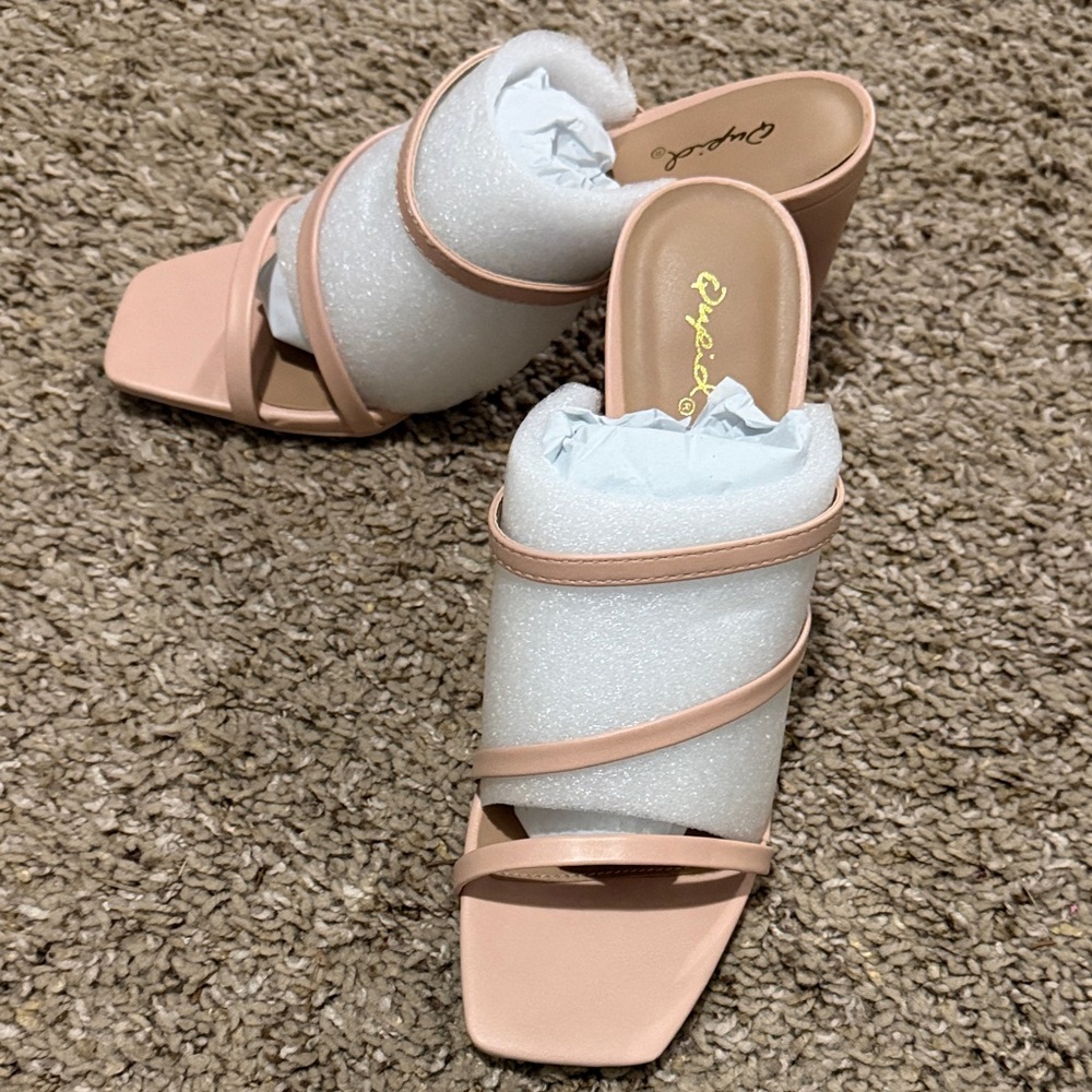 Never worn!!!!!!  Stylish Blush Pink Strappy Block Heel Mules